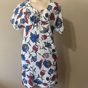 Grace Elements Linen size S Red Blue Floral Lace-Up Dress